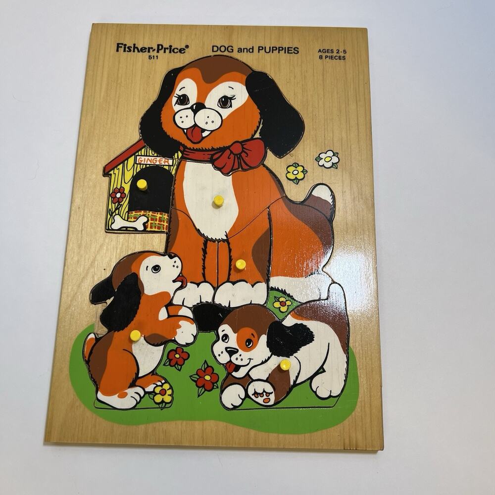 Vintage Fisher price Dog and puppy 511 8 pieces age‎ 2-5 wood puzzle